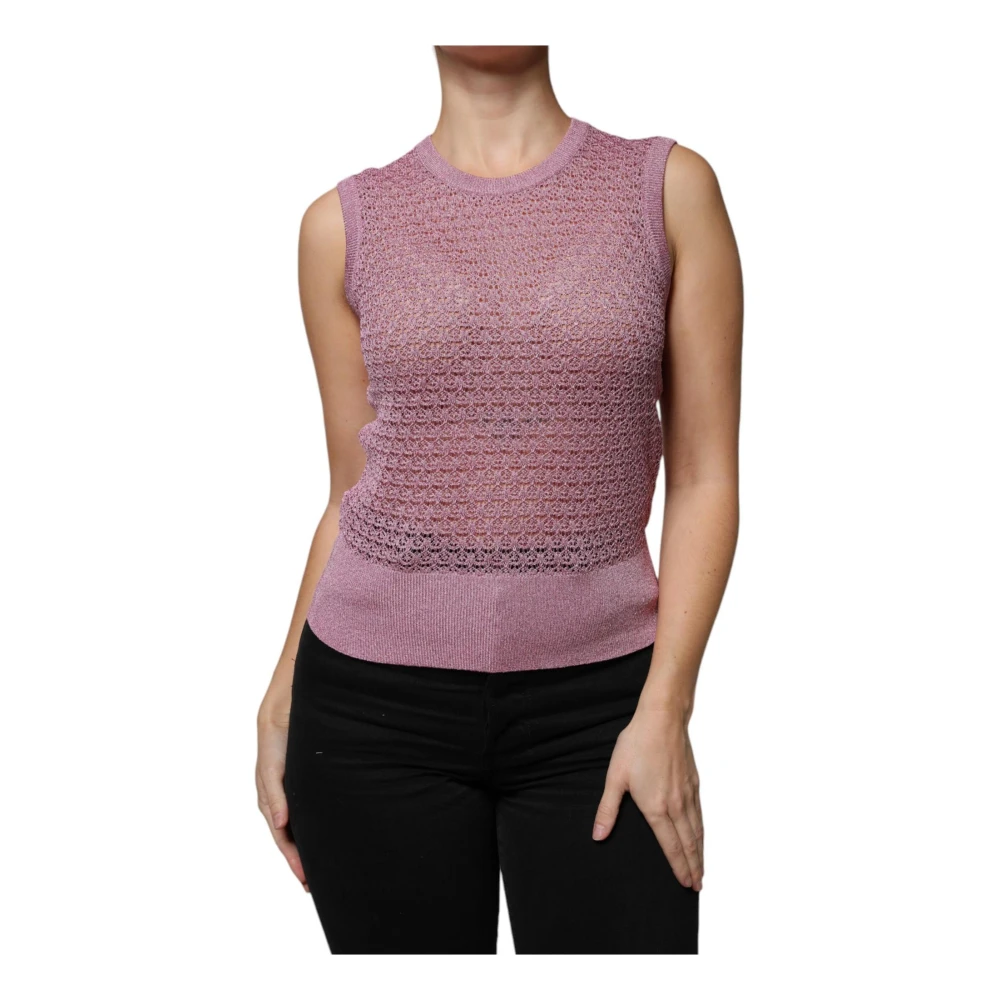Dolce & Gabbana Women's Pink Mesh Sleeveless Tank Top - Sleeveless Tops - L - Tops