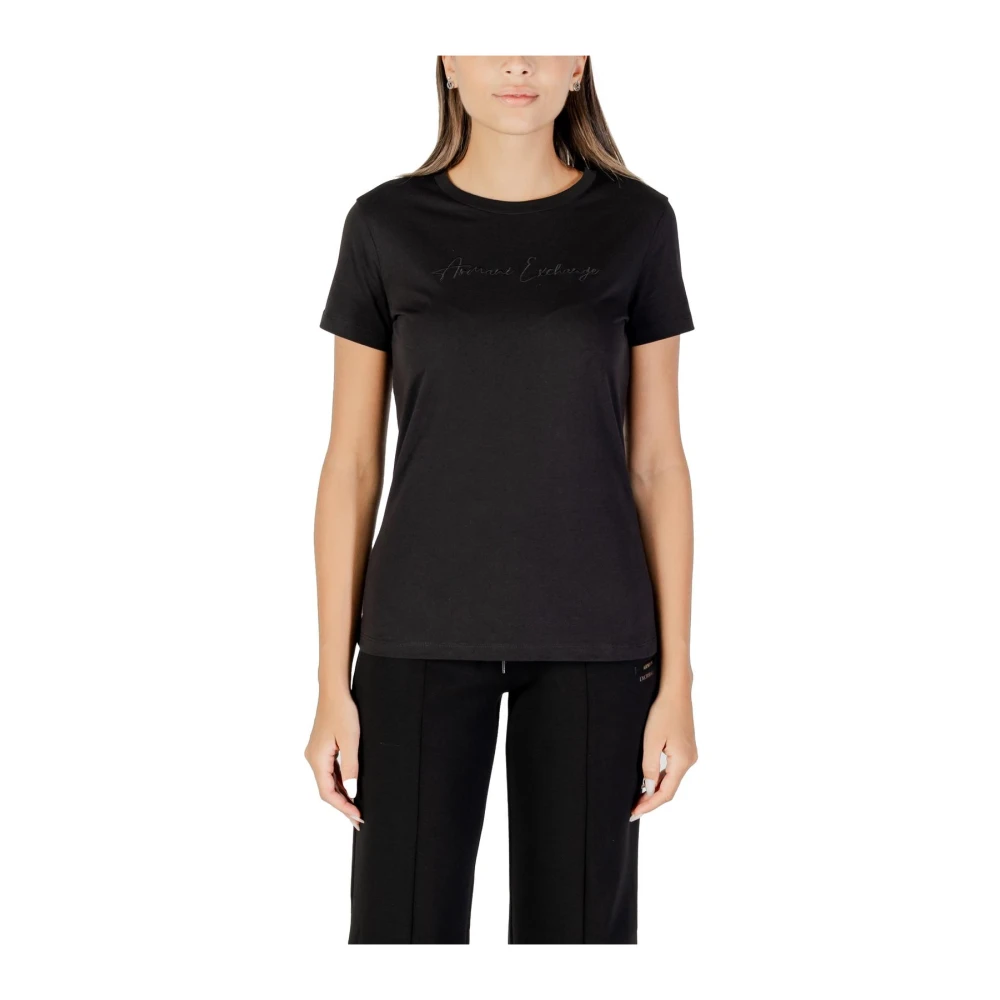 Armani Exchange Women's Black Stylish Printed Round Neck T-Shirt Extra Small