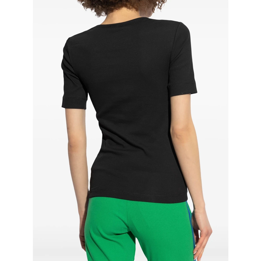 Ganni Zwart Katoenen Logo T-Shirt Black Dames