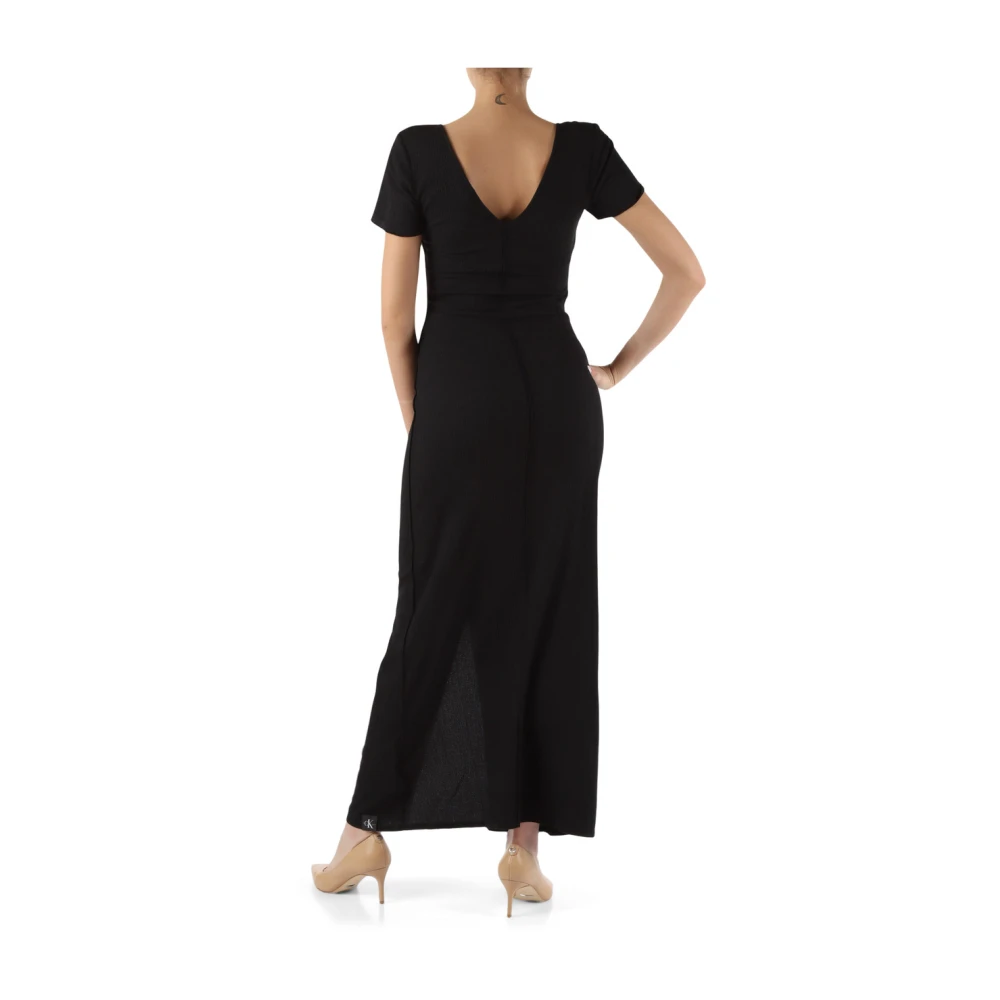 Calvin Klein Jeans Lange stretchstof jurk met kreukeleffect Black Dames