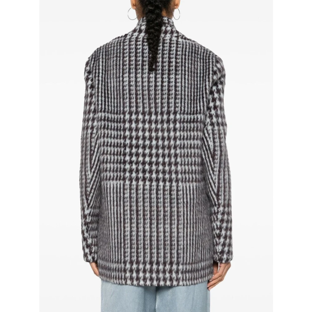 Forte Houndstooth Wollen Jas Blauw Bruin Gray Dames