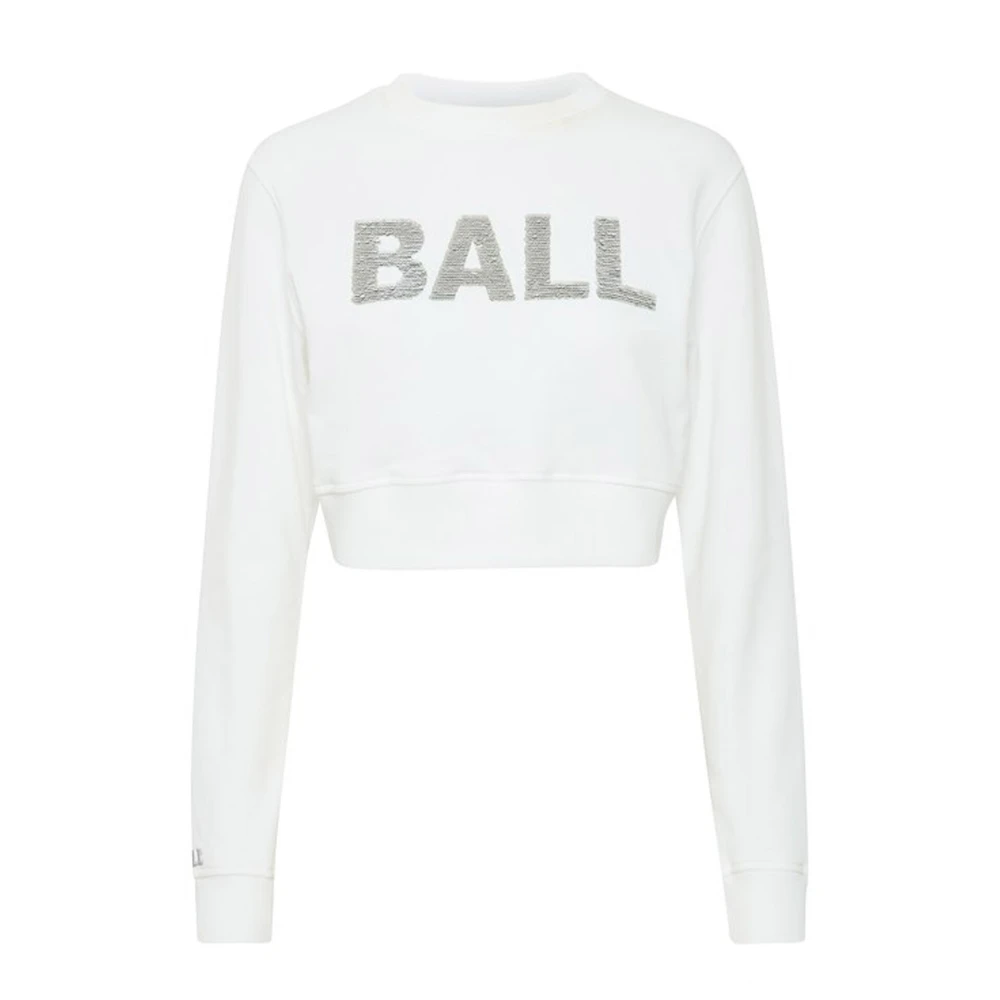 Ball Witte Cropped Sweatshirt met Paillet Logo White Dames