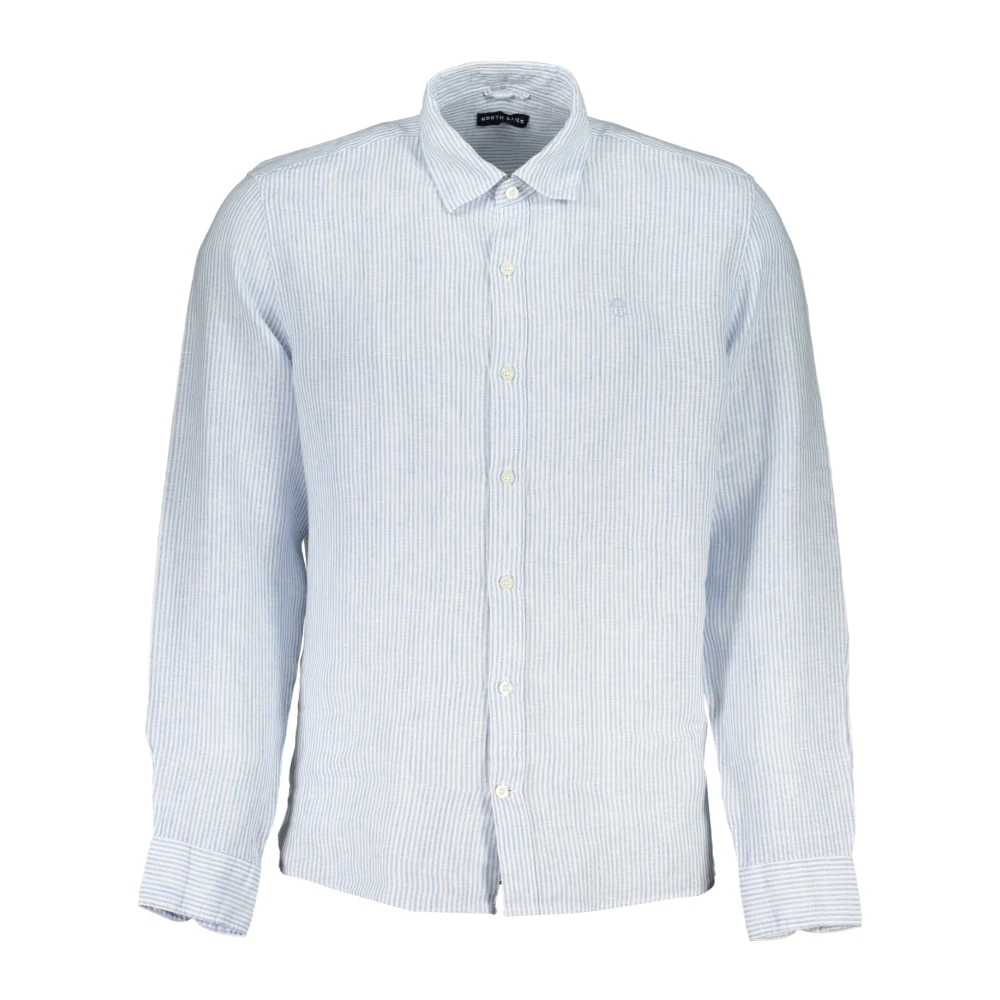 North Sails Blauw Gestreept Overhemd Met Lange Mouwen Geborduurd Blue Heren