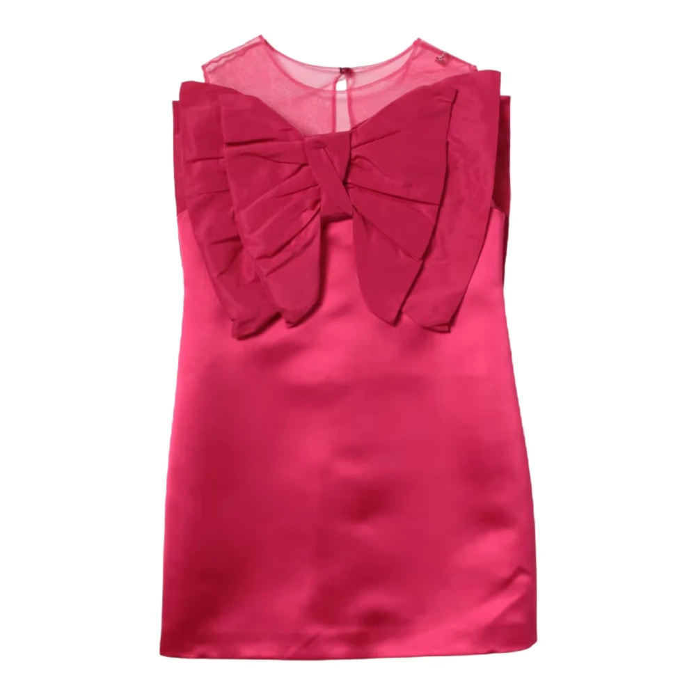 Elisabetta Franchi Fuchsia Satin Ärmelös Klänning med Båge Pink, Flicka