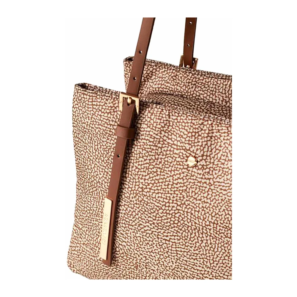 Borbonese Gerecycled Stof OP Print Schoudertas Brown Dames