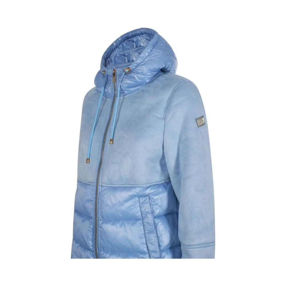 YES ZEE Imitatiebont Gewatteerde Hoodie Jas Blue Dames