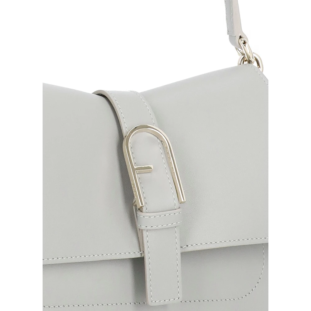 Furla Grijze Leren Schoudertas met Gouden Detail Gray Dames