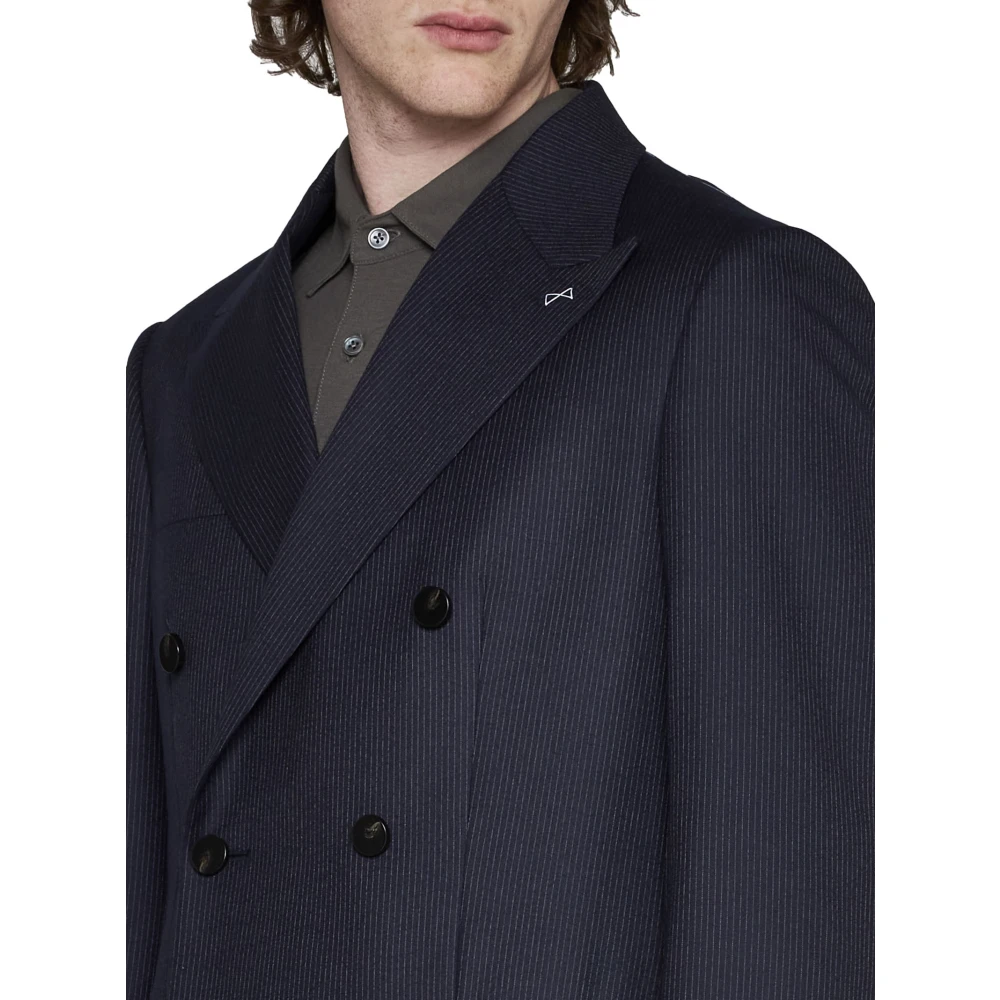D4.0 Gestreepte wollen blazer met pieklapels Blue Heren
