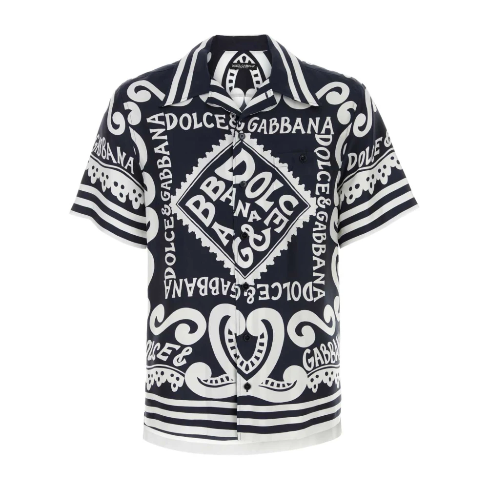 Dolce & Gabbana Zijden overhemd met logoprint en klassieke kraag Black Heren