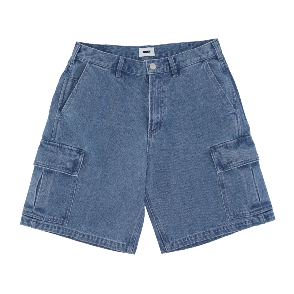 Obey Cargo Denim Shorts Licht Indigo Blue Heren