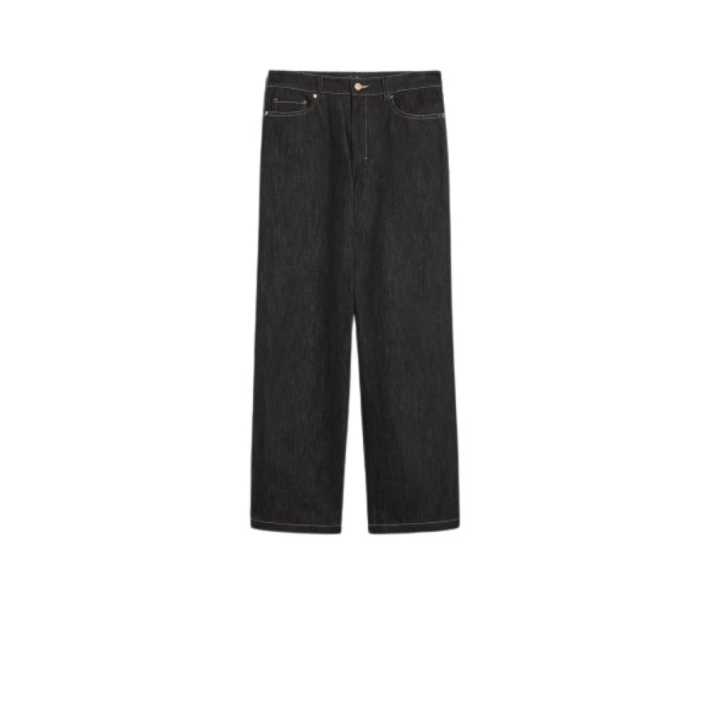 Max Mara Wijde denim-look katoenen broek Black Dames