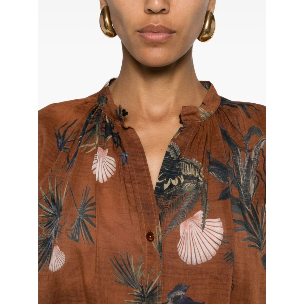 Forte Doorschijnende Schelpen en Bloemenprint Shirt Brown Dames