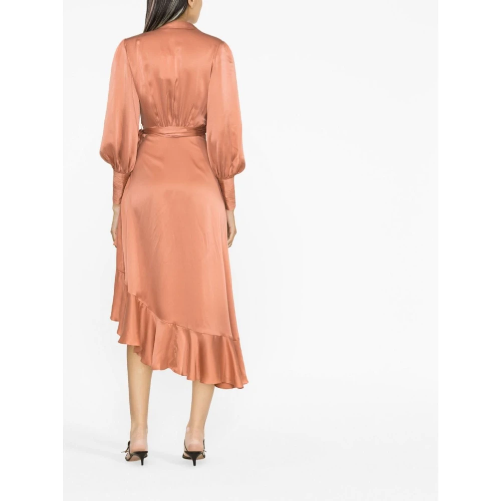 Zimmermann Zijden Jurk met Ruches en Wikkel Pink Dames