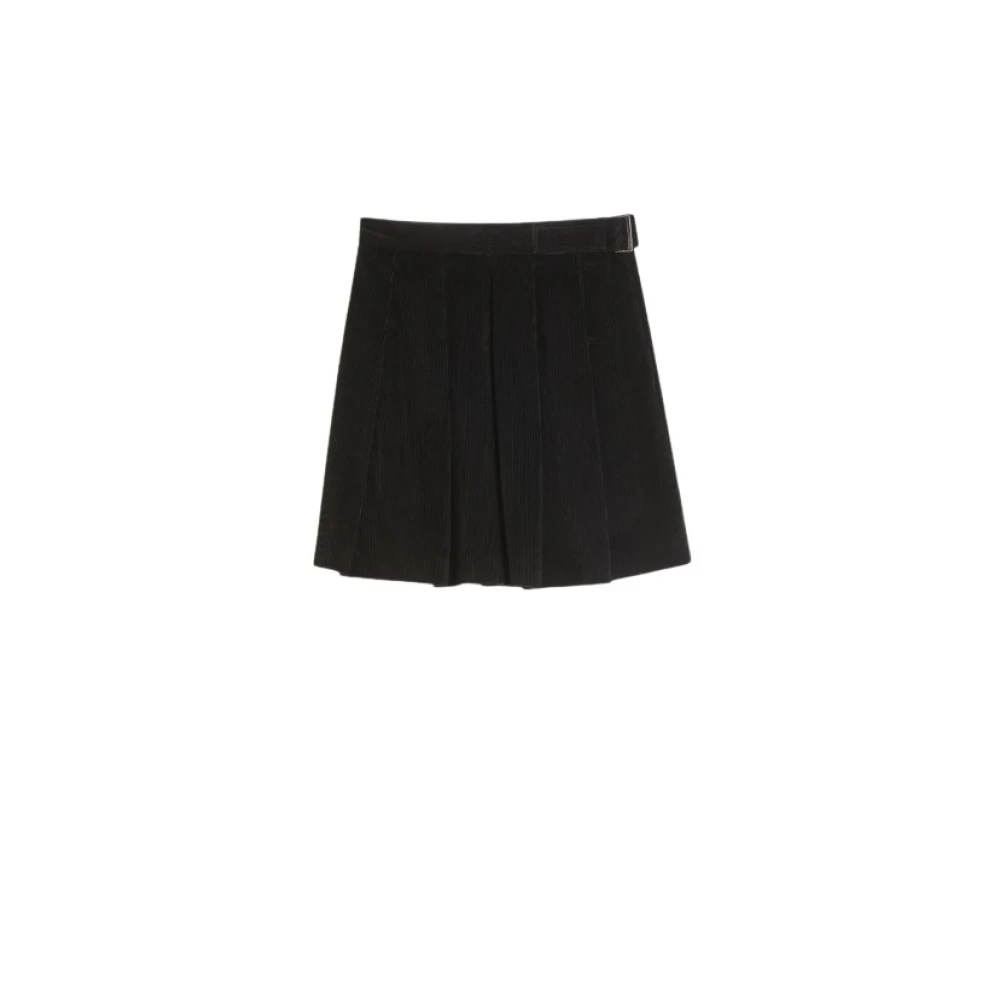 Max Mara Weekend Fluwelen Gestreepte Rok met Plooien Black Dames