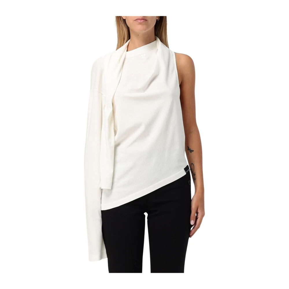 Courrèges Women's White Black Asymmetrical Sleeveless Top - Sleeveless Tops - L - Tops