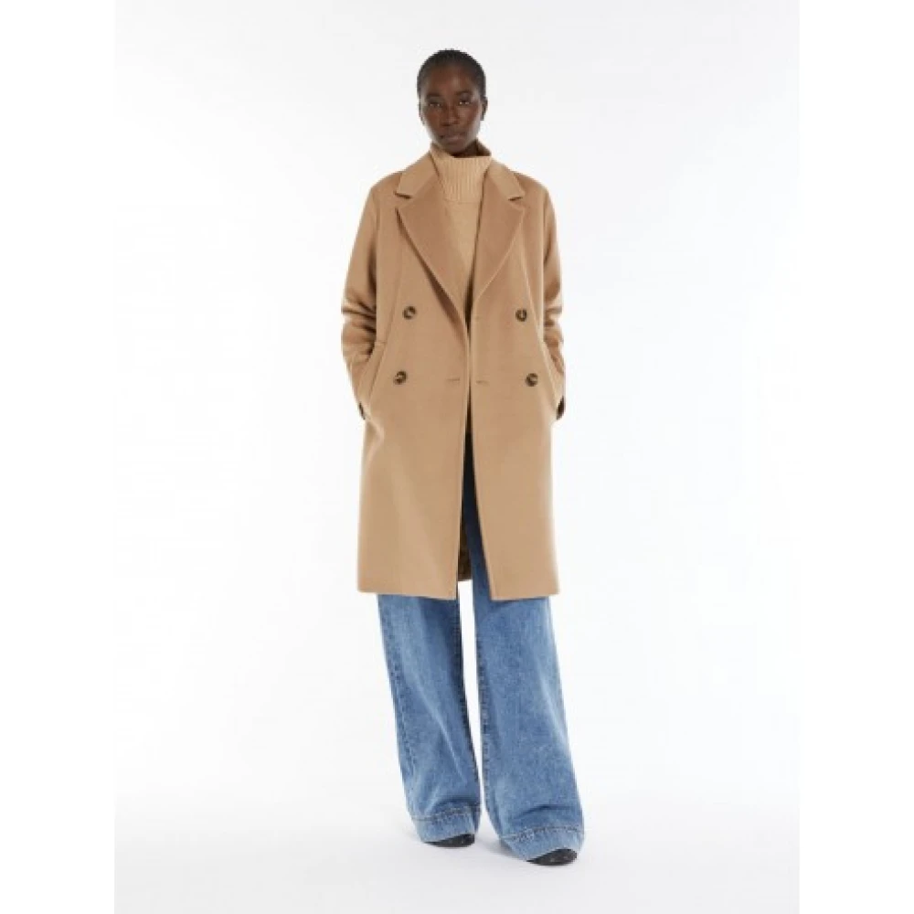 Max Mara Double-breasted wollen jas met brede revers Brown Dames