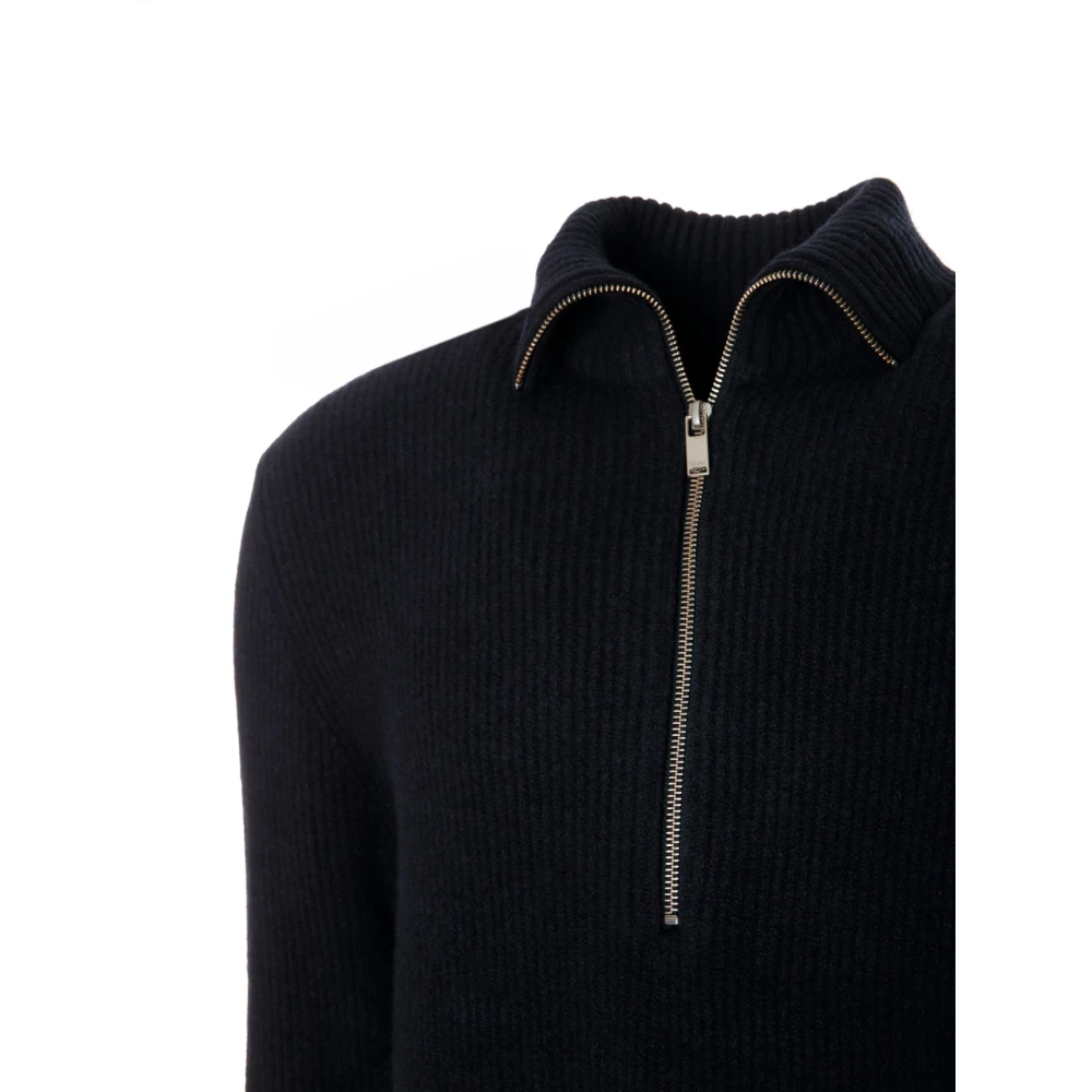 drykorn Geribbelde Half-Zip Trui Black Heren