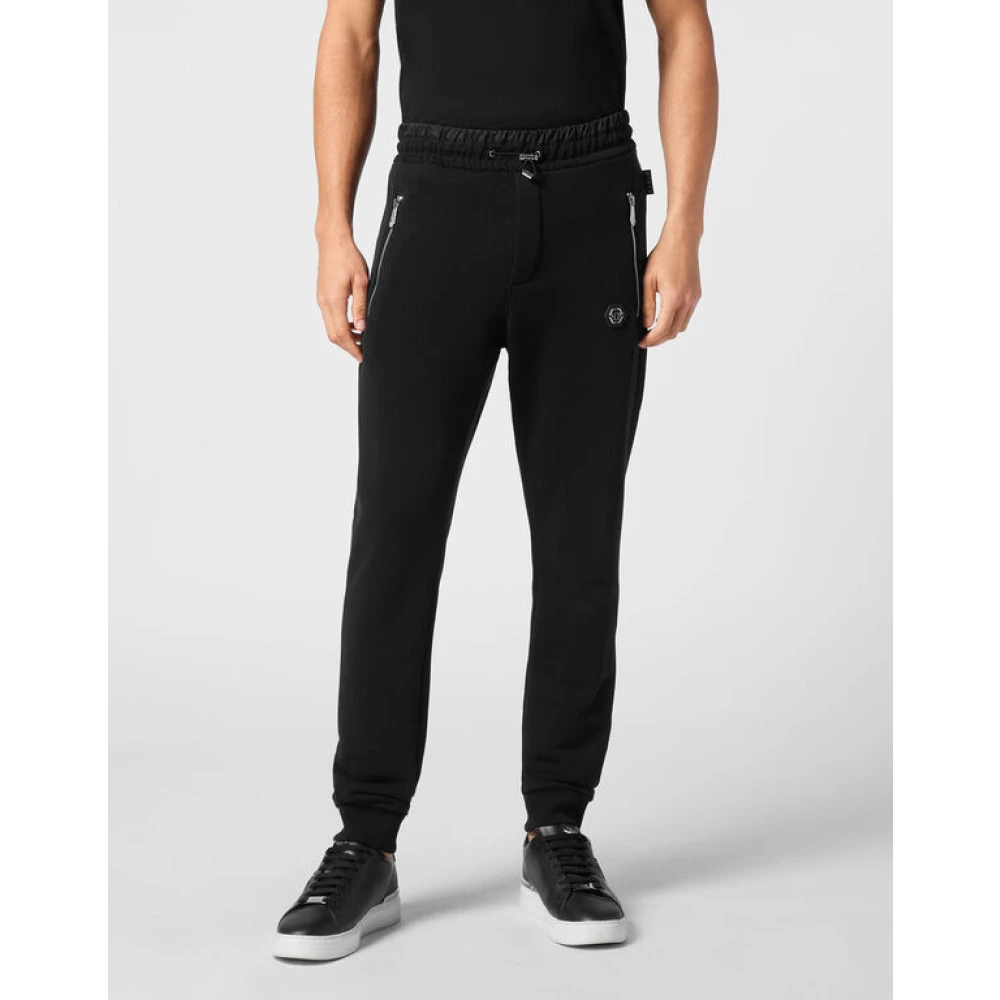 Philipp Plein Zwarte jogging fleece broek speciale stiksels Black Heren