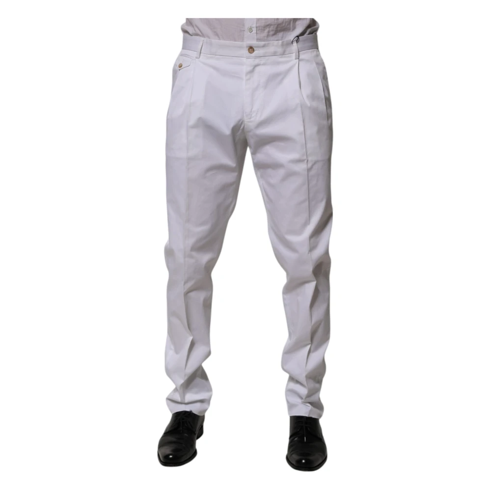 Dolce & Gabbana Men's White Cotton Slim Formal Trousers