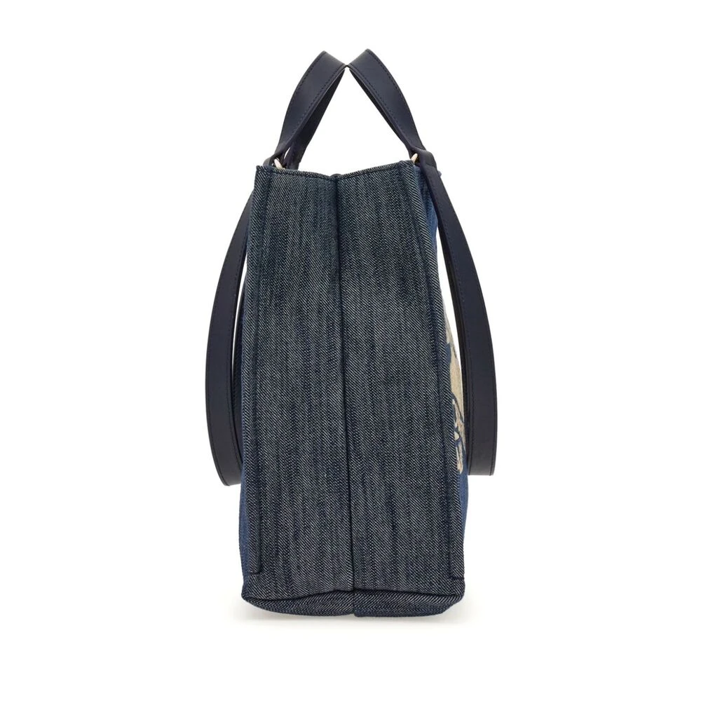 Salvatore Ferragamo Blauw Beige Denim Tote Tas met Logo Blue Dames