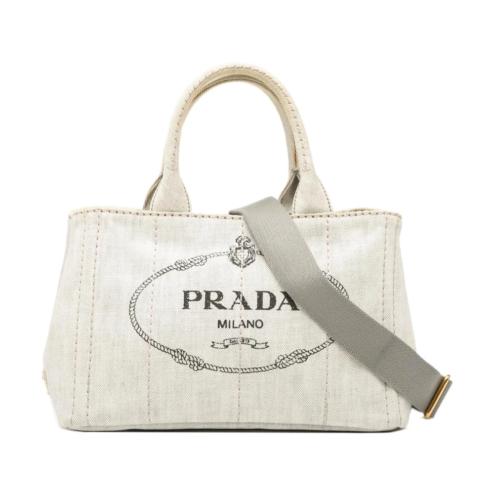 Prada Vintage Women's Gray Pre-Owned Canvas Tote Bag