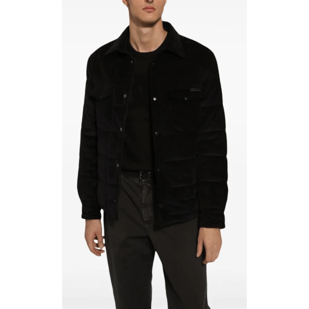Dolce & Gabbana Zwarte Corduroy Overhemd Jas Black Heren