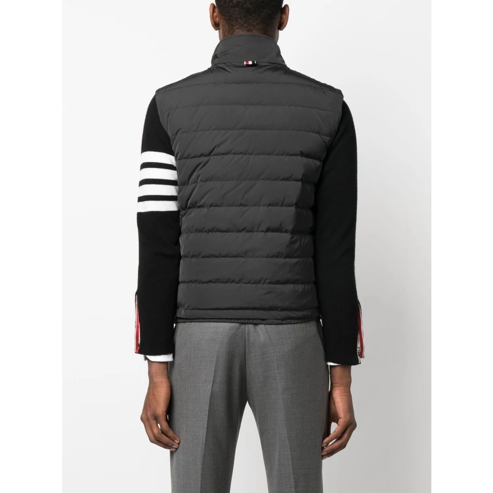 Thom Browne Grijze Gestreepte Gewatteerde Gilet Jas Gray Heren