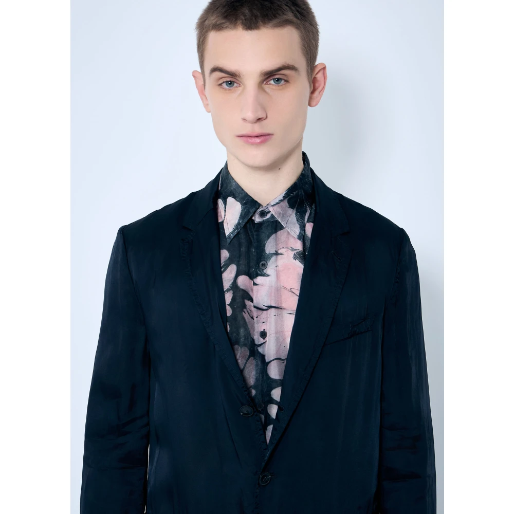 Dries Van Noten Blazer in satijn met sjaalkraag Blue Heren