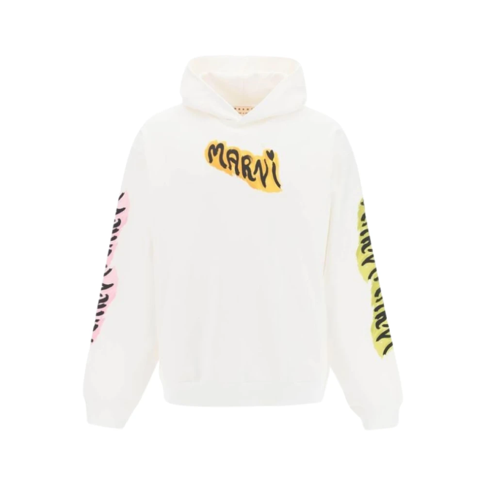 Marni Katoenen Graffiti Hoodie White Heren