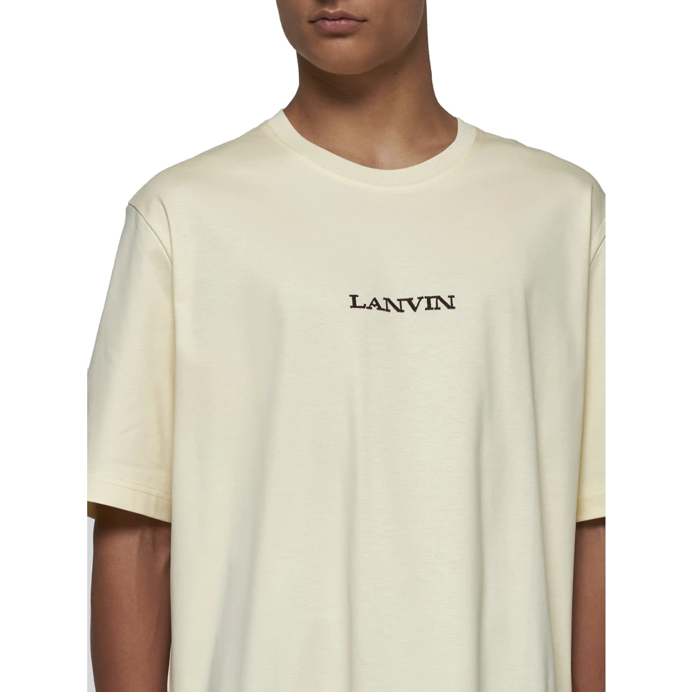 Lanvin Lichtgele katoenen T-shirt met bouclette-logo Beige Heren