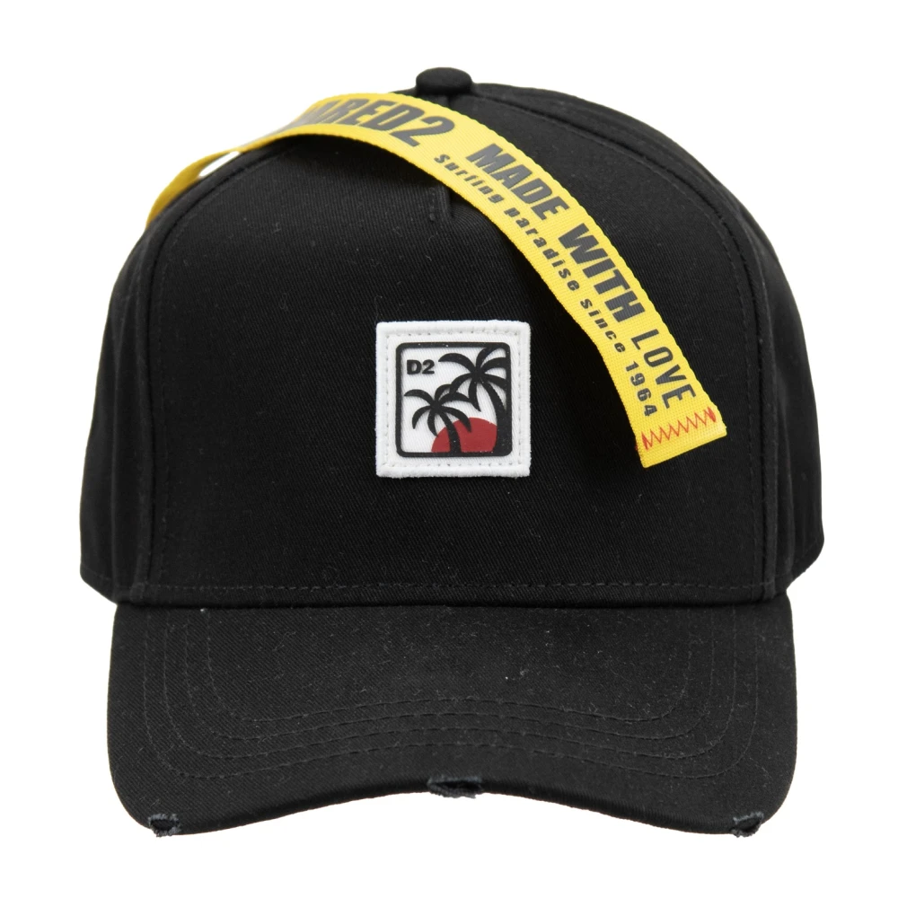 Dsquared2 Gestikte Logo Baseball Cap Fibbia Black Unisex