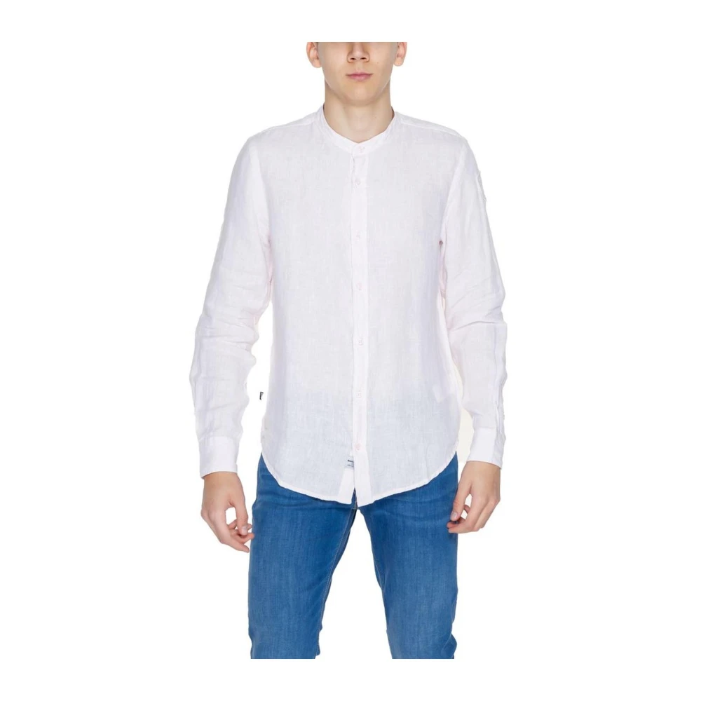 Blauer Linnen overhemd met lange mouwen White Heren