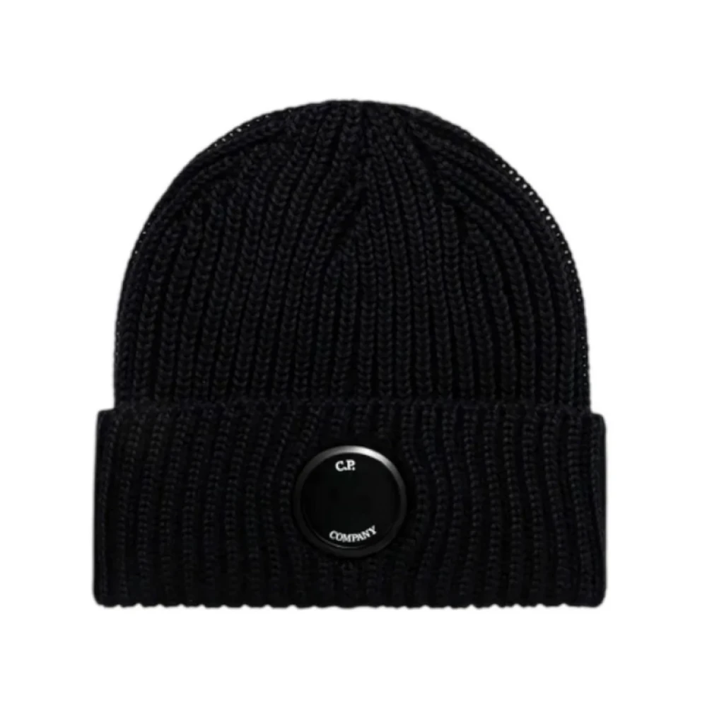 C.p. Company Extrafine Merino Wool Lens Beanie - Male - Accessories - Blue - One Size - Accessories