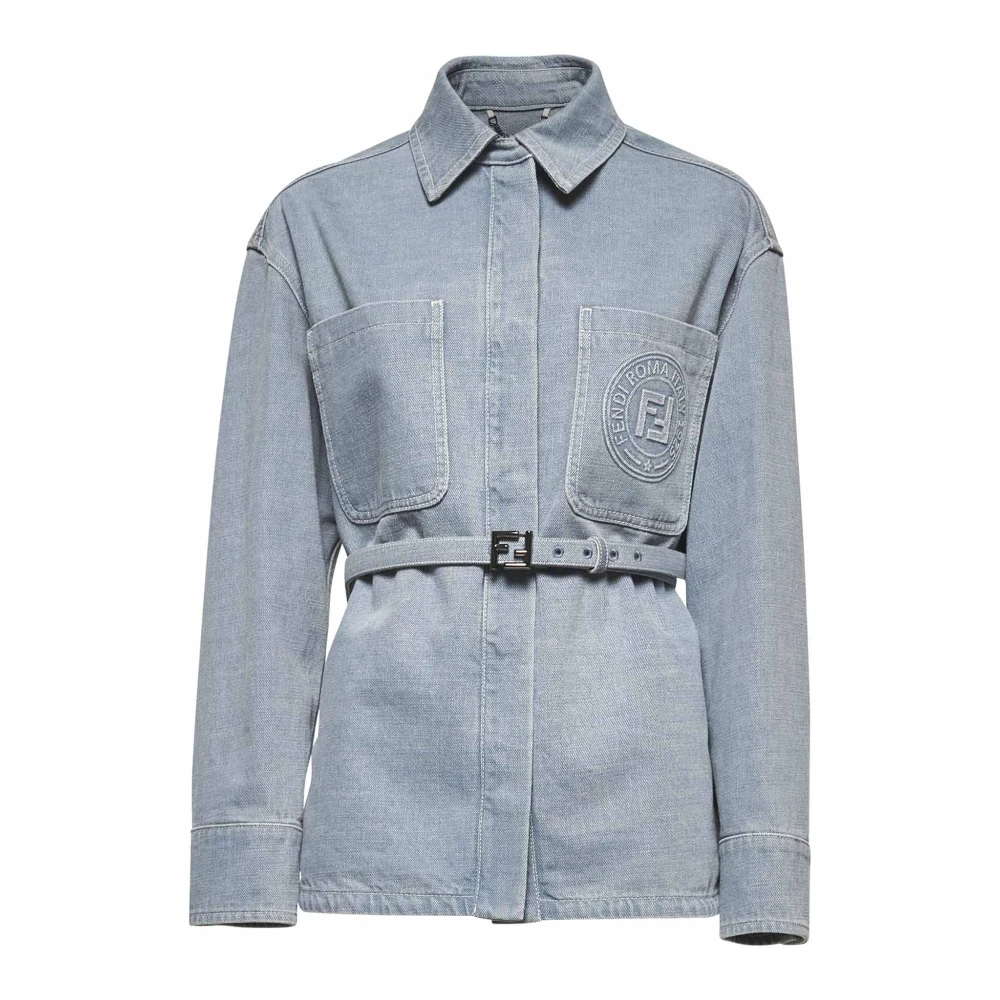 Fendi Denim jas met metalen knoopmanchetten Blue Dames
