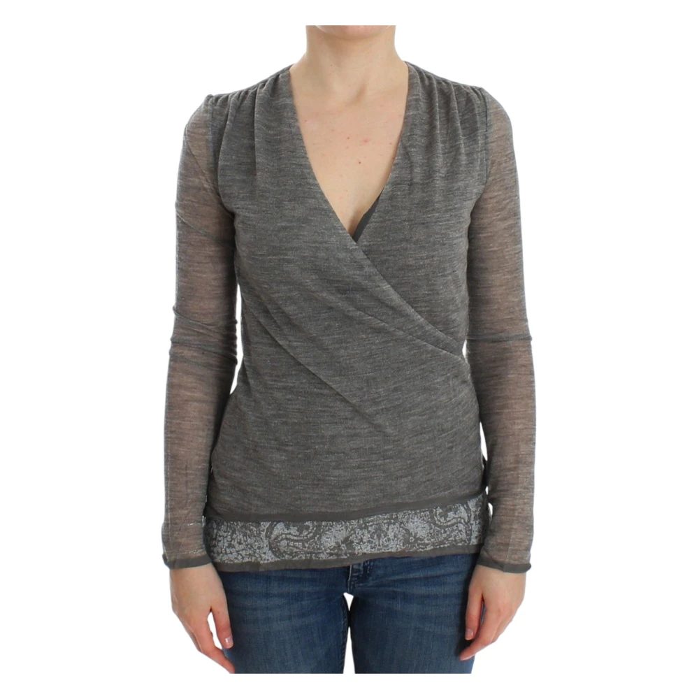 Ermanno Scervino Women's Gray V-Neck Wool Blend Jumper - V-Neck Knitwear - M - Knitwear
