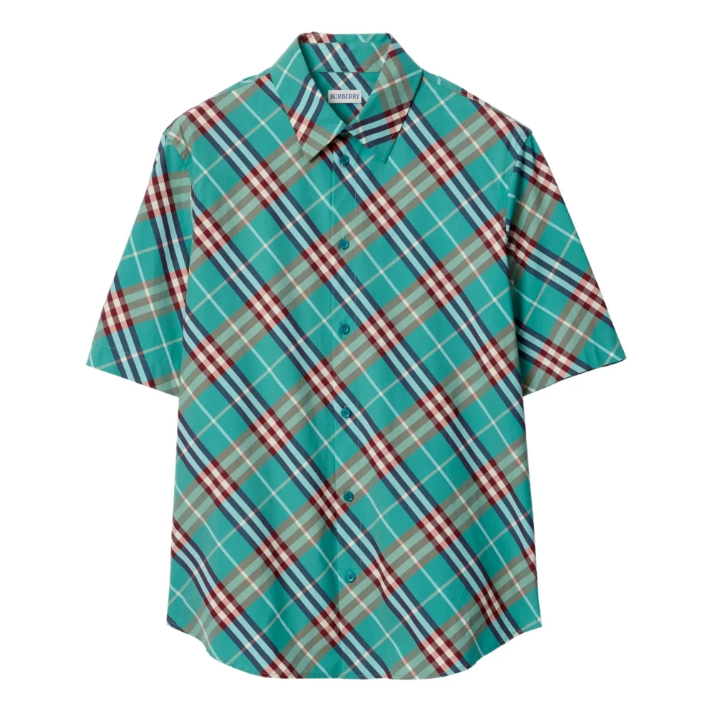 Burberry Blue Check Cotton Short Sleeve Shirt - Male - Short Sleeve Shirts - L - Shirts