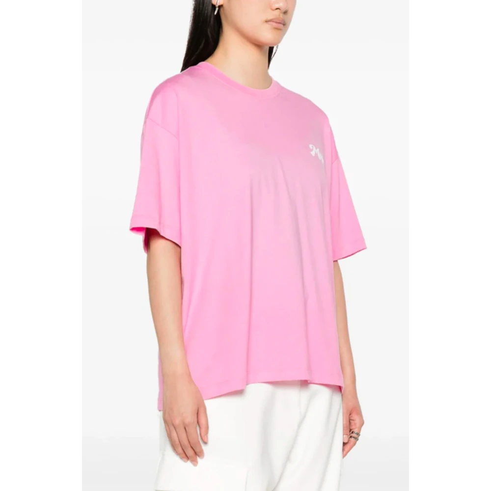 Msgm Roze Katoenen T-shirt met Logo Print Pink Dames