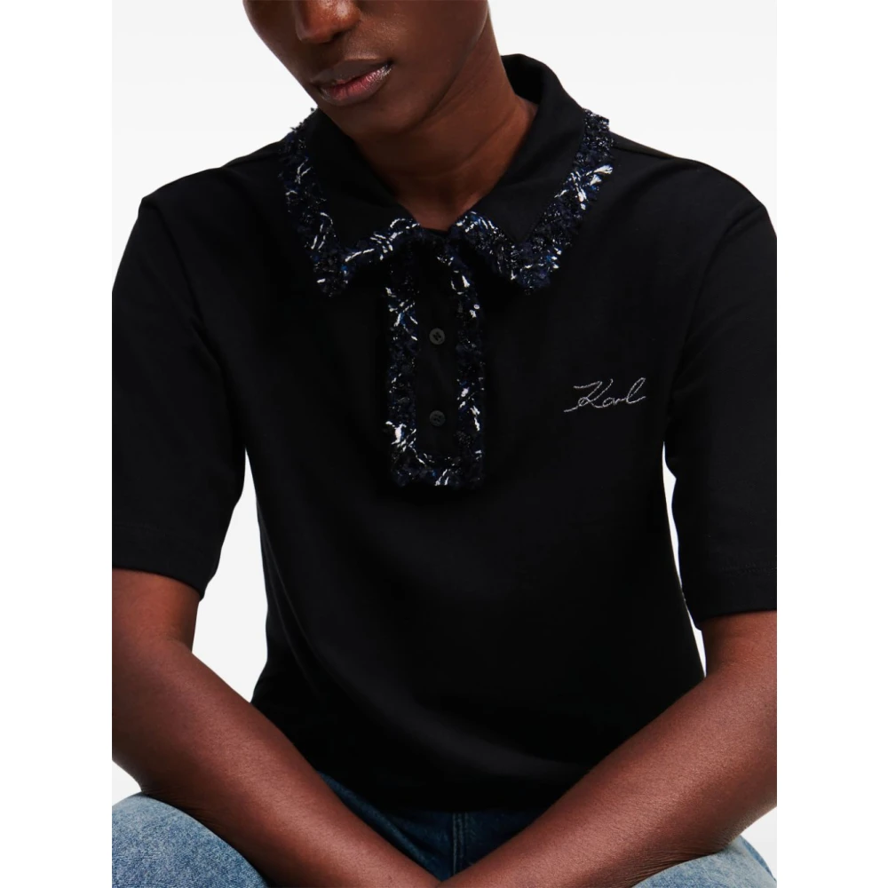 Karl Lagerfeld Polo MC Boucle Negro Cuello Combi Black Dames