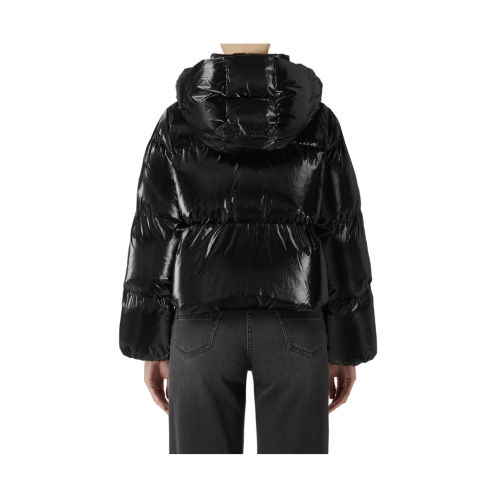 Elisabetta Franchi Zwarte Metallic Cropped Pufferjas Black Dames