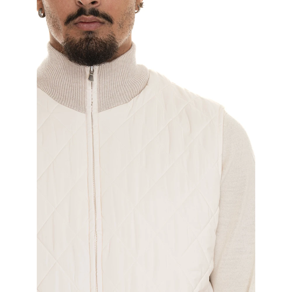 Gran Sasso Gewatteerde Gebreide Kraag Gilet met Zakken Beige Heren