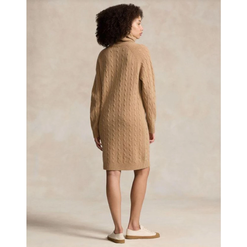 Ralph Lauren Luxe Kabelgebreide Jurk van Wolmix Beige Dames