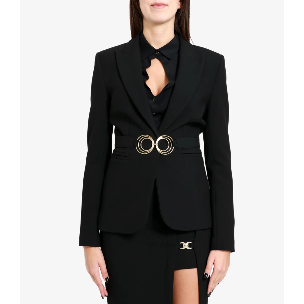 Simona Corsellini Zwarte lange mouwen jas met elastische taille sluiting Black Dames
