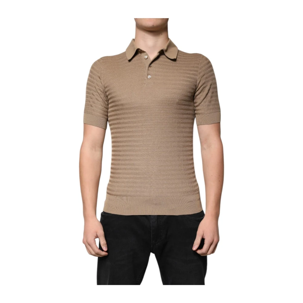 Dolce & Gabbana Men's Brown Silk Collared Polo Shirt - Polo Shirts - Xs - Tops