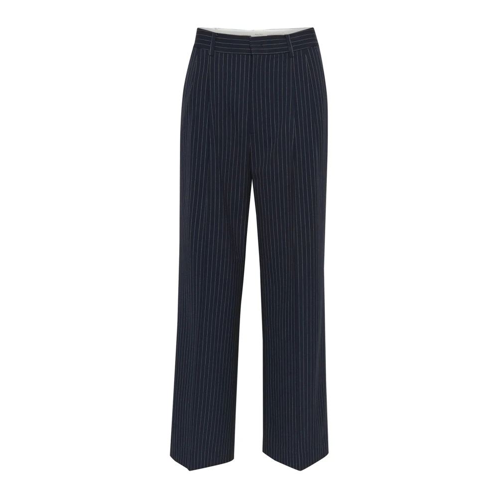 Part Two Donkerblauwe Pinstripe Wijde Pijp Broek Blue Dames