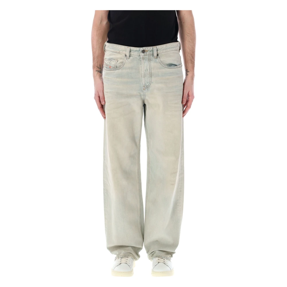 Diesel Jeans met relaxte pasvorm en rechte snit met distressed details Beige Heren