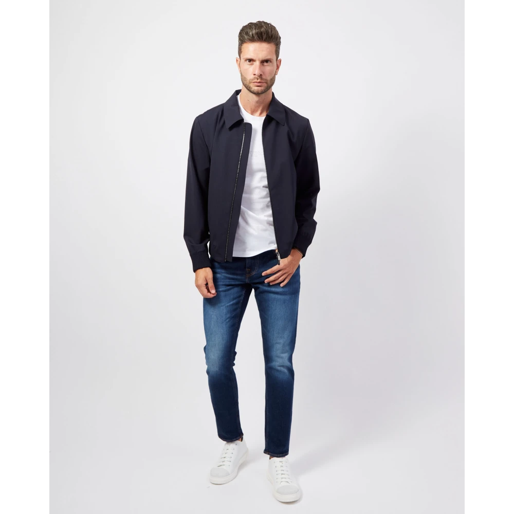 Hugo Boss Moderne Blauwe Jas met Fullzip Zakken Blue Heren