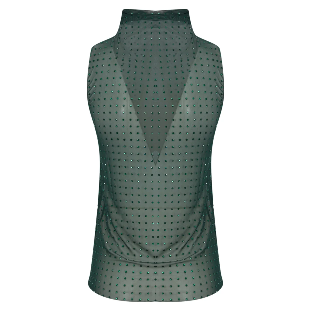pinko Groene Tule Top met Strass Green Dames