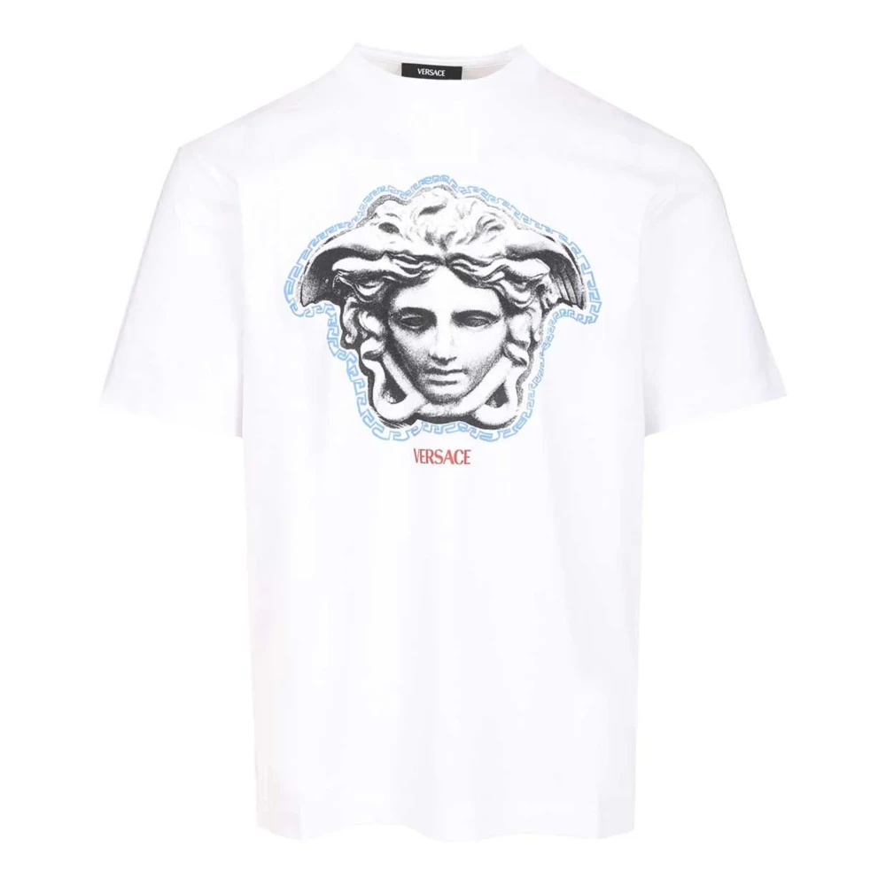 Versace Men's White T-Shirts, M, Printed Cotton-Jersey Regular T-Shirt