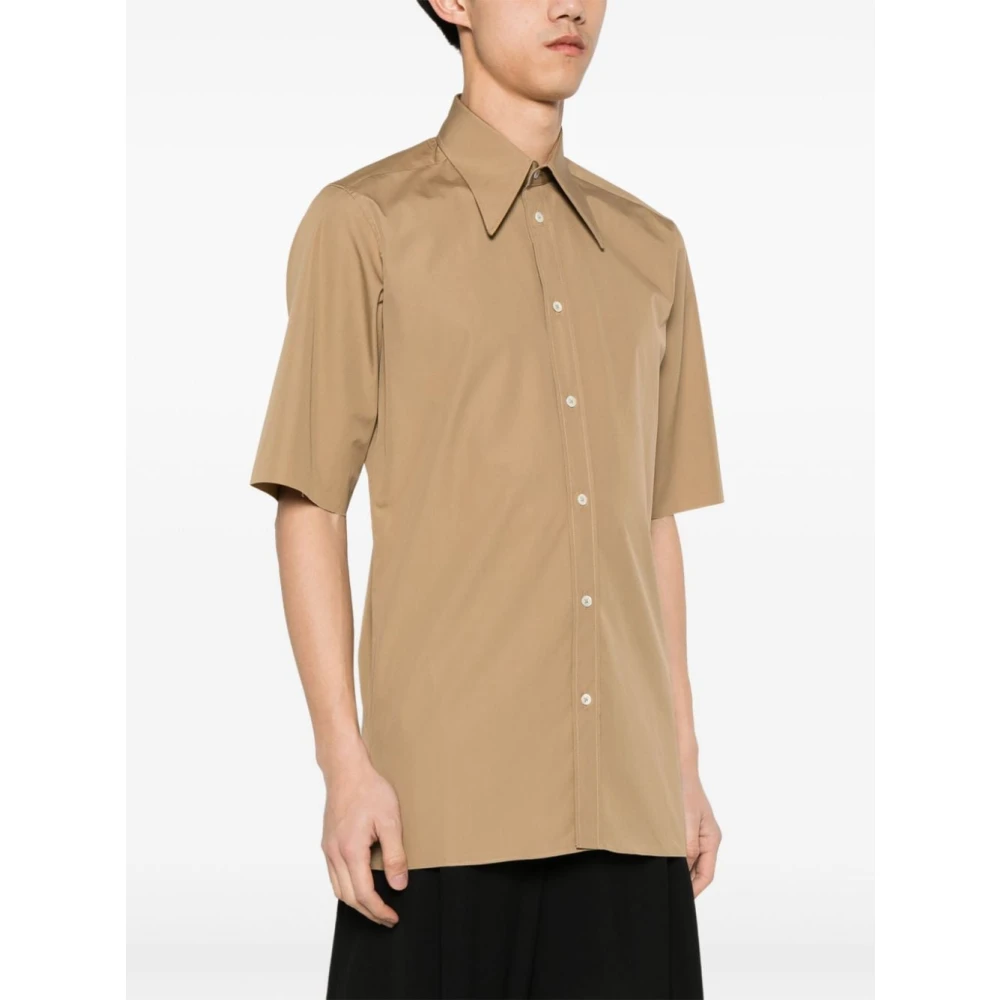 Maison Margiela Poplin Overhemd met Puntkraag Ruwe Zoom Brown Heren