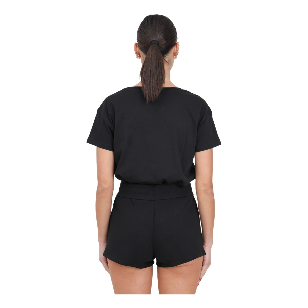 Armani Exchange Zwarte Logo Patch Elastische Taille Shorts Black Dames